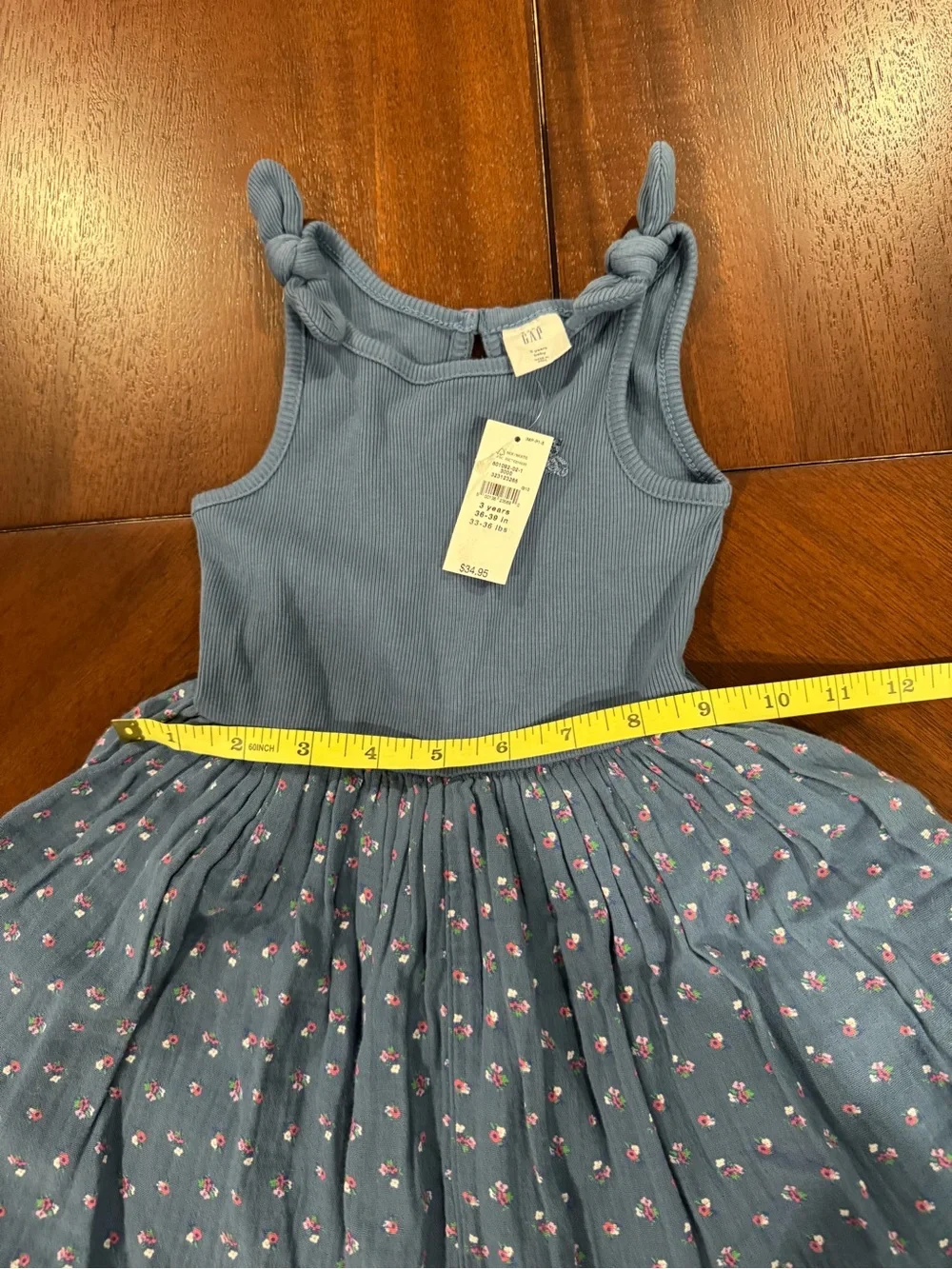 GAP Girls Dusty Blue Floral Knot-Shoulder Dress
